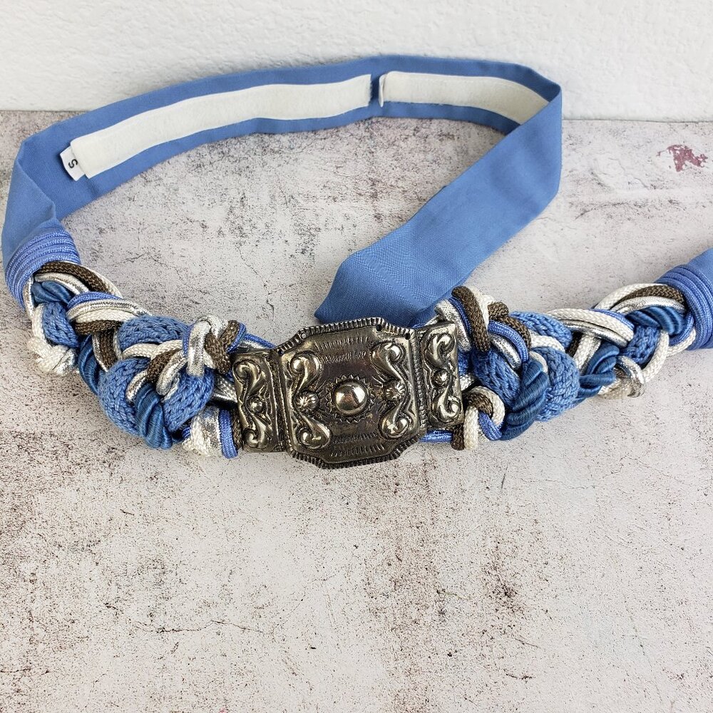 Vintage IONE Statement Belt Blue Macrame Cord Rope Resort Disco Clubwear 80s